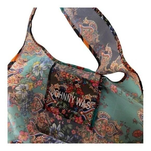 JOHNNY WAS Travel Beach Pool Multicolor Floral Print Lightweight Foldable Tote - Picture 7 of 7